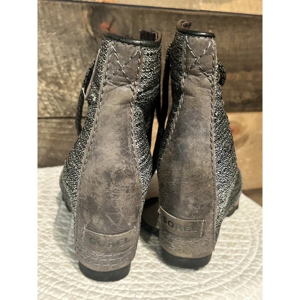 Sorel PDX Wedge Ankle Boots Womens‎ 7 Quarry Gray Booties Tweed LL5316-052